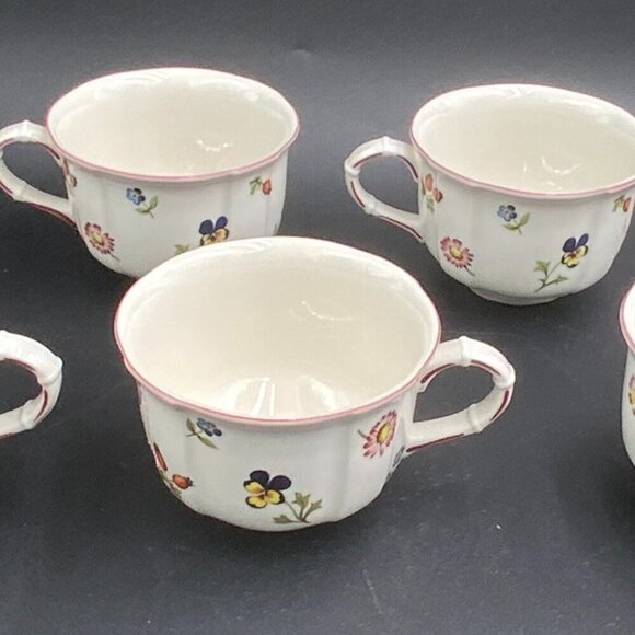Set of 7 Villeroy & Boch Petite Fleur Cup Teacup Floral Red Trim - Picture 2 of 8